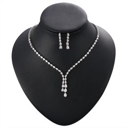 Sets WEIMANJINGDIAN Brand New Arrival High Quality Teardrop Cubic Zirconia CZ Necklace and Earring Elegant Wedding Bridal Jewellery Set