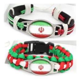 Bracelets Iran Flag Charm Survival Paracord Bracelets Handmade Real Leather Bracelets Frienship Bracelets Jewellery Gift 10PCS