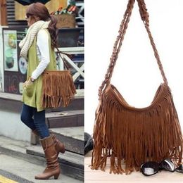 Women Trending Cross Body Plain Bag Tassel Scrub Faux Suede Fringe Messenger Plain Shoulder Handbag250V