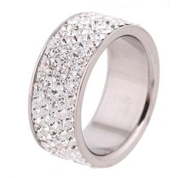 Whole 5 Row Lines Clear Crystal Jewellery Fashion Stainless Steel Engagement Rings For Women Girls 296I