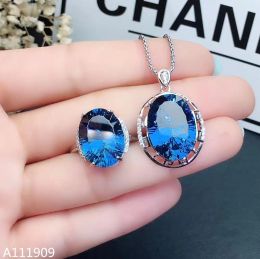 Rings Kjjeaxcmy Boutique Jewelry Sterling Sier Inlaid Natural Blue Topaz Pendant Ring Women's Set Support Detection Beautiful