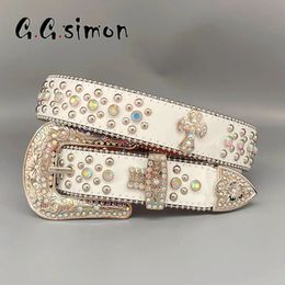 Punk White Rhinestone Belts Women Designer Leather Strap Diamond Bing Belt Western Cowboy Y2K E Girls Fashion Belt For Jeans Men 240119