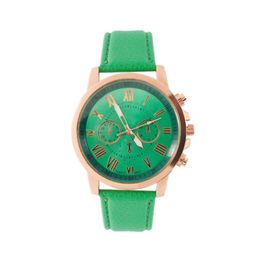Модные зеленые женские часы с римским номером на циферблате, ретро Женевские студенческие часы, привлекательные женские кварцевые наручные часы с кожаным ремешком263o