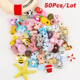 Necklace Kovict 50Pcs Various Animals Flowers Bow Baby Silicone Beads For Jewellery Making Baby Molar Toys DIY Pacifier Chain Accessories