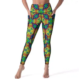 Active Pants Vintage Hippie Leggings Tie Dye Sky Fitness Running Yoga High Waist Sexy Sports Tights With Pockets Stretchy Legging