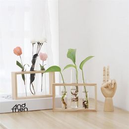 Vases Home Creative Test Tubes Glass Planter Terrarium Flower Vase With Wooden Holder Propagation Hydroponic Plant Table Ornaments264x