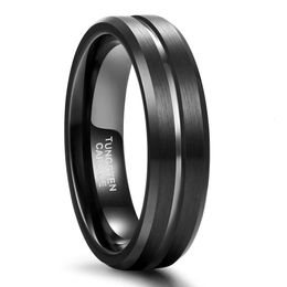 Somen 6mm Inlay Brushed Dark Tungsten Black Rings Mens Wedding Bands Dropshipping