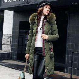 Women's Trench Coats Women Solid Big Fur Collar Mid-length Slim Parka Winter Fashion Hooded Thick Cotton Padded Coat Ladies Casual Zipper