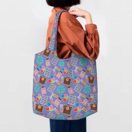 Shopping Bags Colorful Elements Grocery Bag Canvas Shopper Tote Shoulder Big Capacity Portable Health Care Nursing Handbag