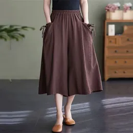 Women's Pants Sashion Seven-Point Wide-Leg Skirt 2024 Summer Thin Elastic High-Waisted Loose Female Casual