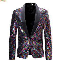 Colorful Glitter Sequins Decoration Black Collar Blazer Mens Wedding Party Dress Coats Blue Male Suit Jacket S M L XL XXL 240126