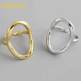 Band Rings QMCOCO Minimalist Irregular Hollow Out Oval Silver Colour Geometric Ring For Women Open Rings Fine Jewellery Ornament Gifts 240125
