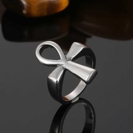 Band Rings HaoYi Stainless Steel Egypt Cruz Ring For Men Fashion Vintage Personality Accessories Women Jewelry Gift 240125