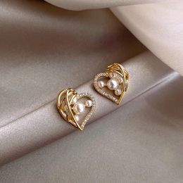 Stud Earrings Korean Design Fashion Jewellery Exquisite Copper Inlaid Zircon Elegant Love Pearl Women's Daily Wild