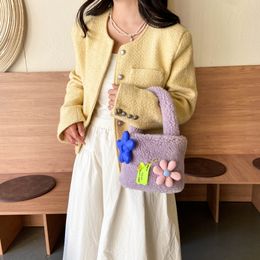 Cute Puff Color Printed Girl Lamb Hair Autumn/Winter Cute Colored Plush Bag Handheld Handmade Bag