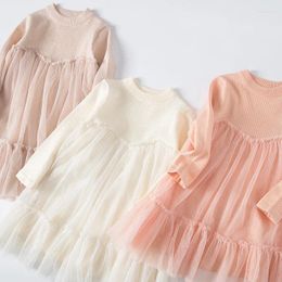 Girl Dresses 2024 Girls Dress Korean Style Baby Mesh Princess Long Sleeve Spring Autumn Kids Clothing