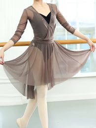 Dance skirt mesh ballet skirt adult female gymnastics suit teacher dance practice suit gauze skirt tights 240126