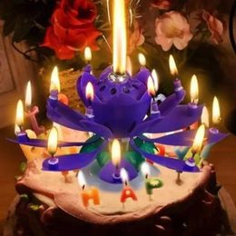 2PCS Candles Lotus Candle Rotating Lotus Birthday Candle Cake Cupcake Holiday Celebration Supplies Electric Flower Candle With Singing