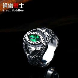 Band Rings Steel soldier the ring the Balah popular fashion snake with green stone power stainless steel man religion jewelry 240125