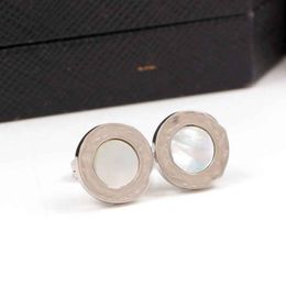 10 years factory whole new fashion titanium steel hypoallergenic B letter wide arc black and white shell earrings couple gift 236Y