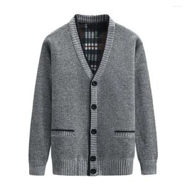 Men's Sweaters Cardigan Plaid Thick Wool Warm Fashion Long Sleeved Casual Knitted Sweater Men