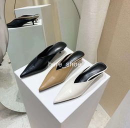 2024 thin pointed half slippers female spring new wild kitten and sandals midheel mules the heel