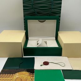 Luxury Watch Green trälåda tillbehör grossist UBR Box Montre Watch Brochure Card Etiketter och papper engelska Swiss Watch Box Montre de Luxe