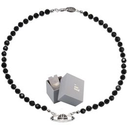 Saturn Black Crystal Single Layer Full Diamond Necklace Punk Dark Style Collarbone Chain Can Be Worn by Men and Women with box216T