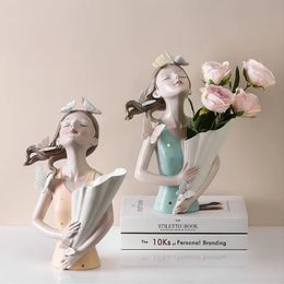 Butterfly Girl Figurines Resin Flower Vase Ornaments Creative Sculpture Modern Decoration Desktop Crafts Gift Home Decor 240123