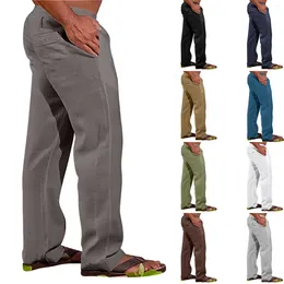 Men's Pants Cotton And Linen Outdoor Daily Solid Color Men Open Leg Pant With Pockets Pleated Mens Memory Foam Slip