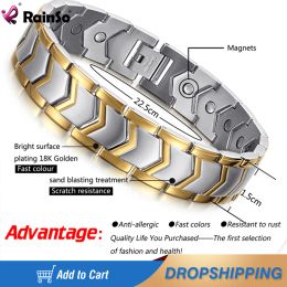 Bangle Rainso Healthy Stainless Steel Bangles & Bracelets for Men Fashion Girls Jewellery Bio Energy Magnet Bracelets Homme Chain