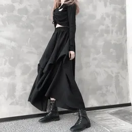 Skirts Gothic Asymmetrical Cargo Women Streetwear Punk Irregular High Waist A Line Pleated Skirt Korean Hip Hop Midi