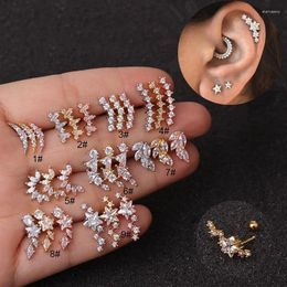 Stud Earrings 1PCS Curved Flat Piercing Earring Tragus Flower Cartilage Helix Jewelry Rook Daith Lobe Ear