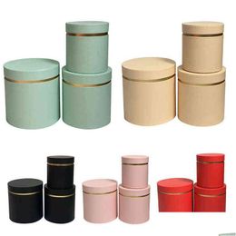 Gift Wrap 3Pcs/Set Round Floral Boxes Flower Packaging Paper Storage Box Florist Bouquet Birthday Gifts H1231 Drop Delivery Home Gar Dhpn0