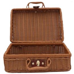 Storage Bags Picnic Basket Woven Vintage Suitcase Rattan Case Weave Laundry B