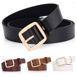 Belts Leather Belt For Women Square Buckle Fashion Luxury Design Retro Student Waist Strap Waistband Trouser Dress