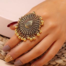 Cluster Rings Vintage Gold Colour Beads Tassel Womens Exquisite Handmade Carved Geometric Bohemian Jewellery