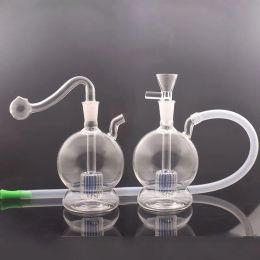 Mini Round Glass Water Bong Bubbler 10mm Joint Recycler Water Pipe Birdcage Percolator Thick Ash Catcher Rigs Hookah with Oil Bowls and ZZ