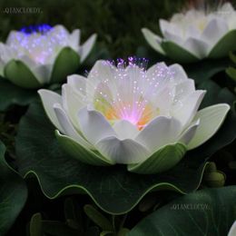 Artificial waterproof Led Optic fibre Light Floating white Lotus flowers Lily wedding party Night Light decoration D5511732