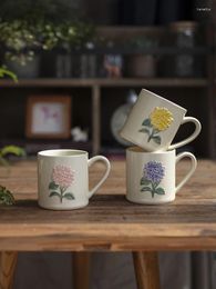 Coffee Pots French Cream Style Vintage Mug Ins Relief Hydrangea Underglazed Color Ceramic Cup Home Office Cafe Simple Friend Gift