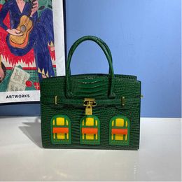 AABkin BKing Designer Totes Bag Jin Contrasting Three-dimensional House Crocodile Pattern Handbag Single Shoulder Bag Lock Buckle EWRQ