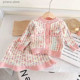 Clothing Sets Autumn and Winter New Girls' Knitting Set 0-6 Year Old Children's Sweater Coat+Skirt Two Piece Set with Plush and Warm Clothing