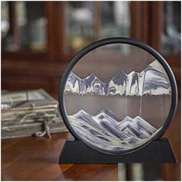 Arts And Crafts 7/12Inch Moving Sand Art Picture Round Glass 3D Deep Sea Sandscape In Motion Display Flowing Frame Q0525 Drop Delive Dhbu7