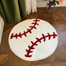 Baseball sewing design circular plush carpet is soft and comfortable suitable for sports themed rooms and children's play areas 240129