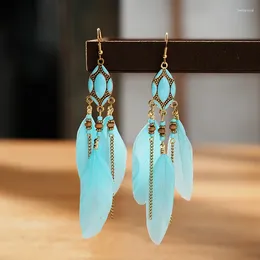 Dangle Earrings Bohemian Vintage Multicolor Feather Tassel For Women Creative Drop Oil Beads Long Boho Female Jewelry