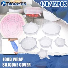 Cushion 1/6/12pcs Universal Reusable Silicone Stretch Lids Food Wrap Silicone Cover for Cookware Bowl Pan Cooking Kitchen Accessories