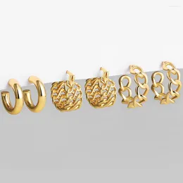 Hoop Earrings 3Pair/set Trendy Gold Colour Twisted Chunky For Women Fashion Simple Link Chain C Shape Wide Jewellery Gifts