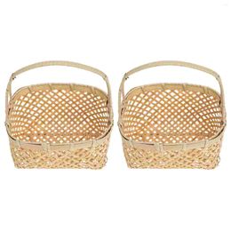 Dinnerware Sets 2 Pcs Woven Basket Portable Fruit Child Snack Containers For Kids Countertop Pantry Baskets Bamboo Weaving Picnic Fruits