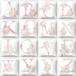 Pillow 26 Letters Cover Pink Letter Home Decorative Pillowcase Throw Case Alphabet For Sofa