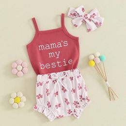 Clothing Sets Baby Girls Outfit Summer Sleeveless Letter Print Romper Floral Shorts Headband 3Pcs Clothes Set